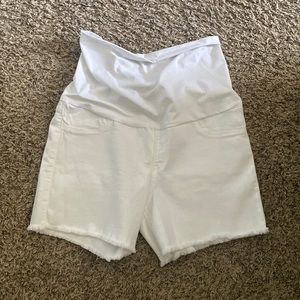 Maternity white denim shorts